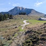 Foto 4: Horská lúka Schafbergalm s vrcholom Schafbergu v pozadí - kam som sa dostal po hodine stúpania lesom